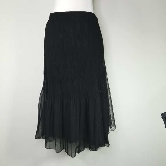 Parkhurst Women's Skirt Asymmetrical Gauze See Trough With Sequins Black - Picture 2 of 8